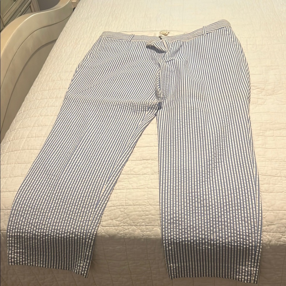 J. Crew Blue and White Striped Capri Pants